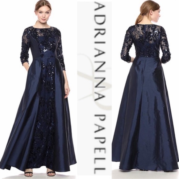 Adrianna Papell Evening a-line Taffeta Sequin Gown - Picture 2 of 7